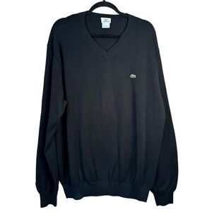 Lacoste V Neck Sweater Black 100% Cotton Men's Size 7 Sweatshirt XL